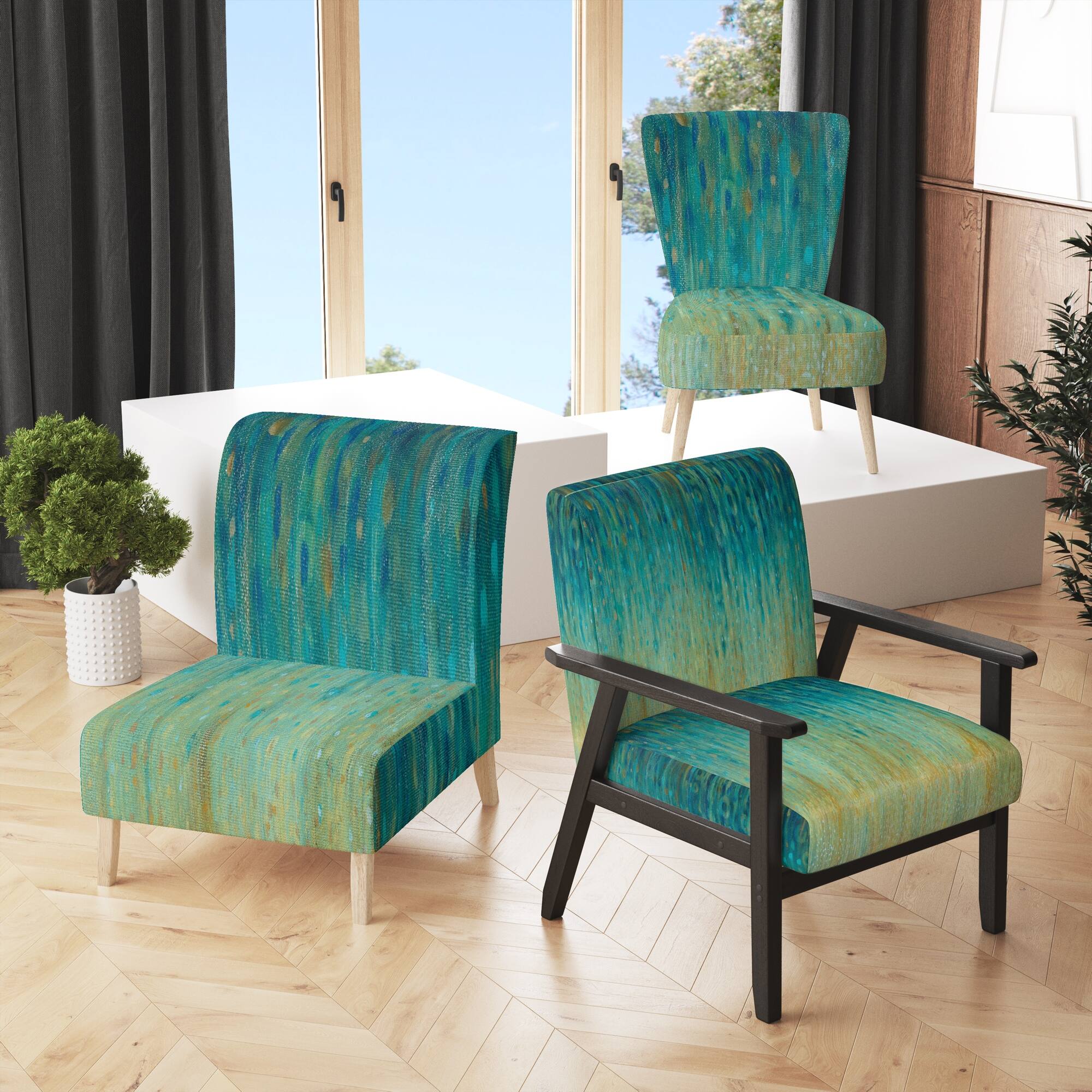 Designart "Rain Abstract Panel" Upholstered Modern Accent Chair Arm